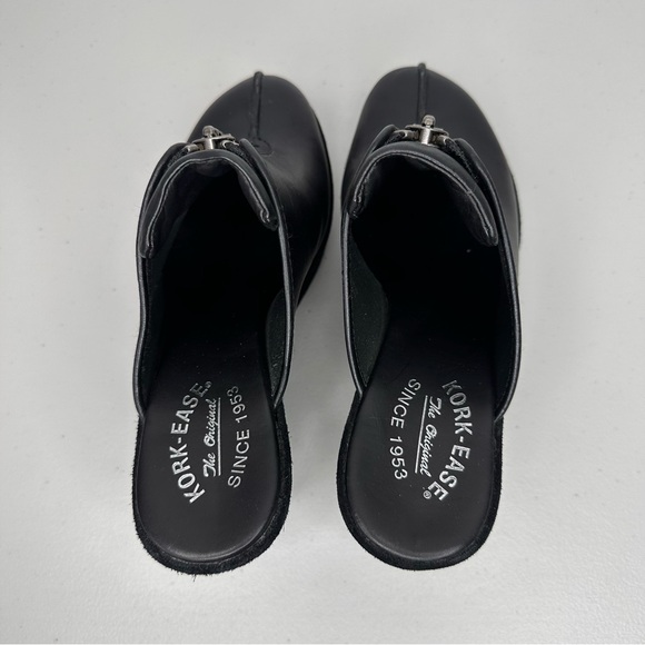 Kork-Ease Leather Heeled Clogs Women’s 10 Black Leather Slip-on Mule Zipper Shoe - Picture 7 of 16